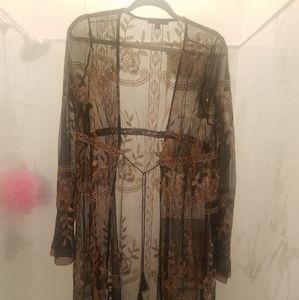 Nwot Gold and Black sheer embroidery kimono